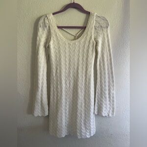 Hollister Cream crochet Knit Long Sleeve Dress